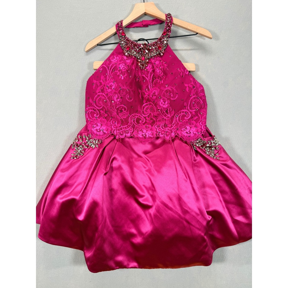 Sherri Hill Fuchsia Satin Lace Rhinestone 2 Piece Homecoming Dress Set Size 12